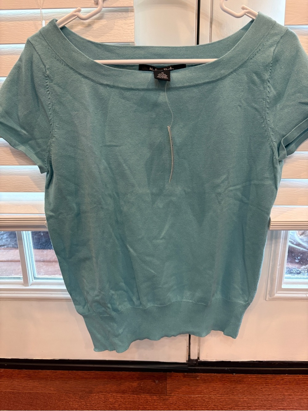 Madison Studio Short-Sleeve Lightweight Knit Top in Aqua